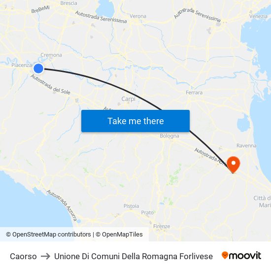 Caorso to Unione Di Comuni Della Romagna Forlivese map