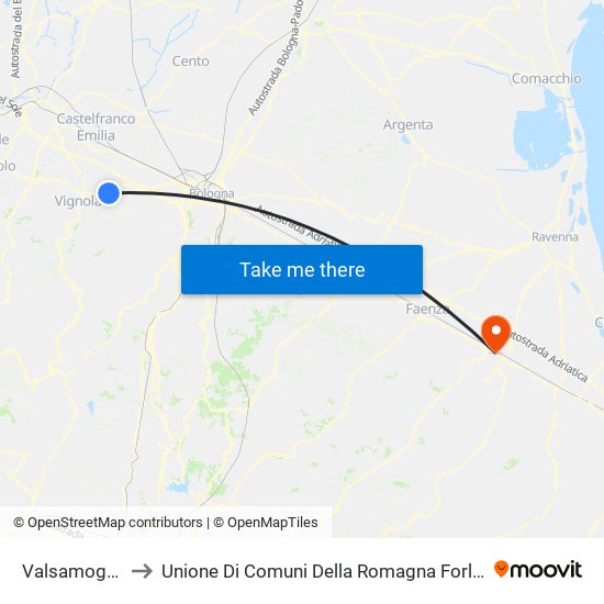 Valsamoggia to Unione Di Comuni Della Romagna Forlivese map