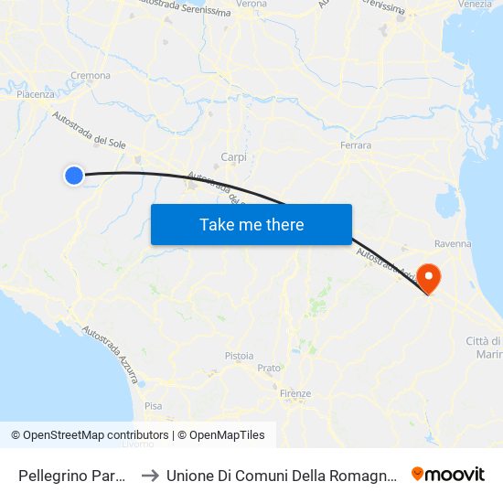 Pellegrino Parmense to Unione Di Comuni Della Romagna Forlivese map