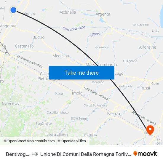 Bentivoglio to Unione Di Comuni Della Romagna Forlivese map