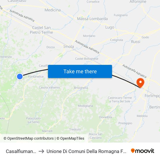 Casalfiumanese to Unione Di Comuni Della Romagna Forlivese map