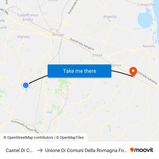 Castel Di Casio to Unione Di Comuni Della Romagna Forlivese map
