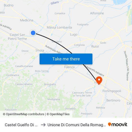 Castel Guelfo Di Bologna to Unione Di Comuni Della Romagna Forlivese map