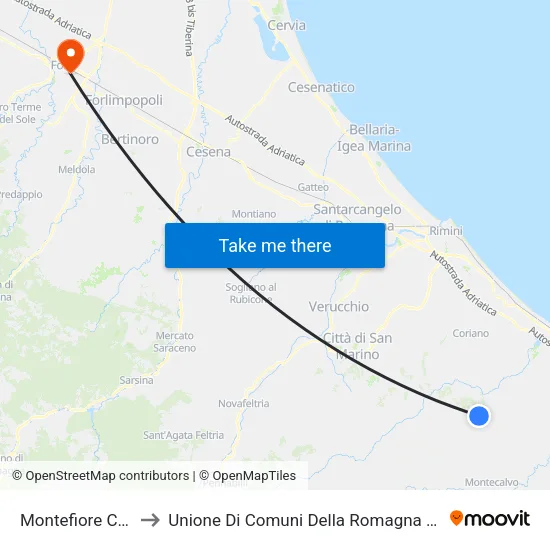 Montefiore Conca to Union of Municipalities of Romagna Forlivese map