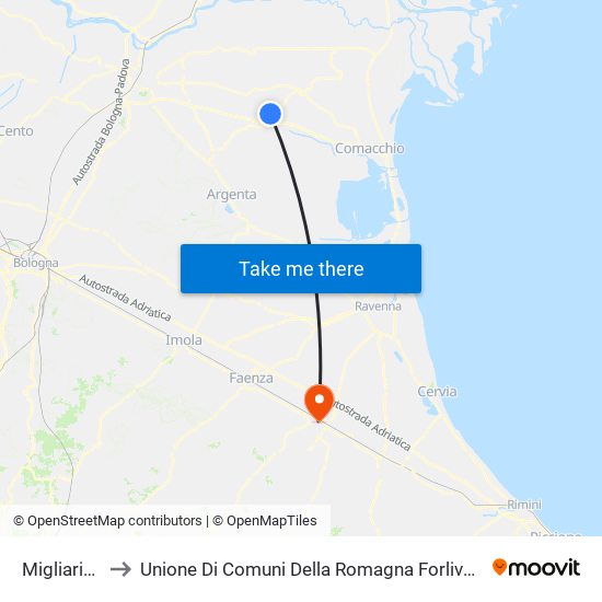 Migliarino to Unione Di Comuni Della Romagna Forlivese map