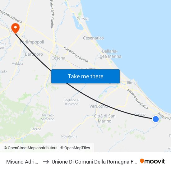 Misano Adriatico to Unione Di Comuni Della Romagna Forlivese map