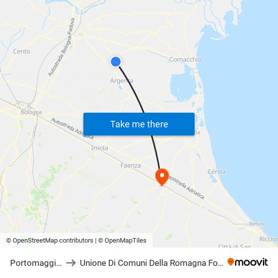 Portomaggiore to Unione Di Comuni Della Romagna Forlivese map