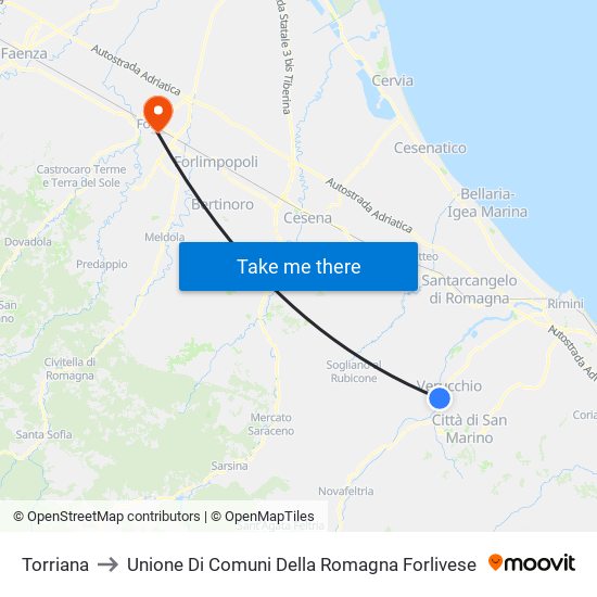 Torriana to Unione Di Comuni Della Romagna Forlivese map