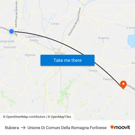 Rubiera to Unione Di Comuni Della Romagna Forlivese map