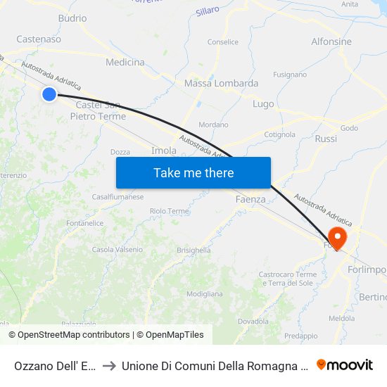 Ozzano Dell' Emilia to Unione Di Comuni Della Romagna Forlivese map