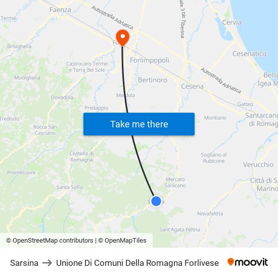 Sarsina to Unione Di Comuni Della Romagna Forlivese map