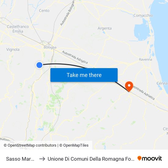 Sasso Marconi to Unione Di Comuni Della Romagna Forlivese map