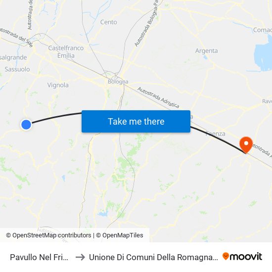 Pavullo Nel Frignano to Unione Di Comuni Della Romagna Forlivese map