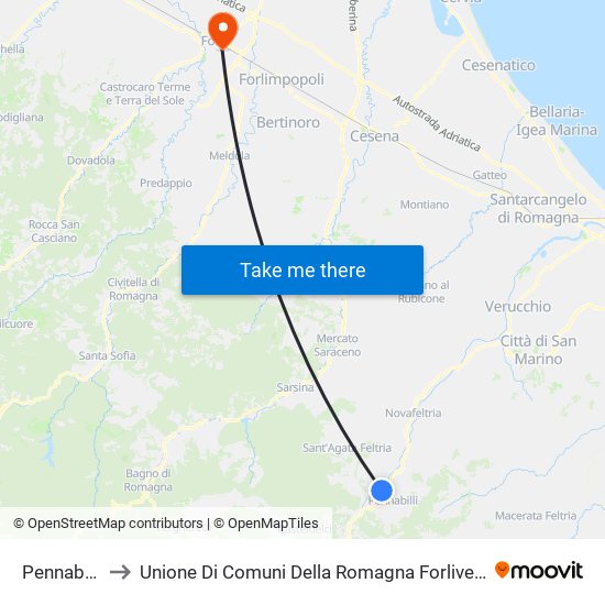 Pennabilli to Unione Di Comuni Della Romagna Forlivese map