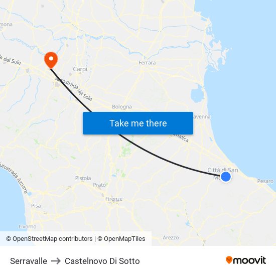 Serravalle to Castelnovo Di Sotto map