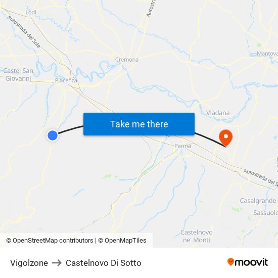 Vigolzone to Castelnovo Di Sotto map