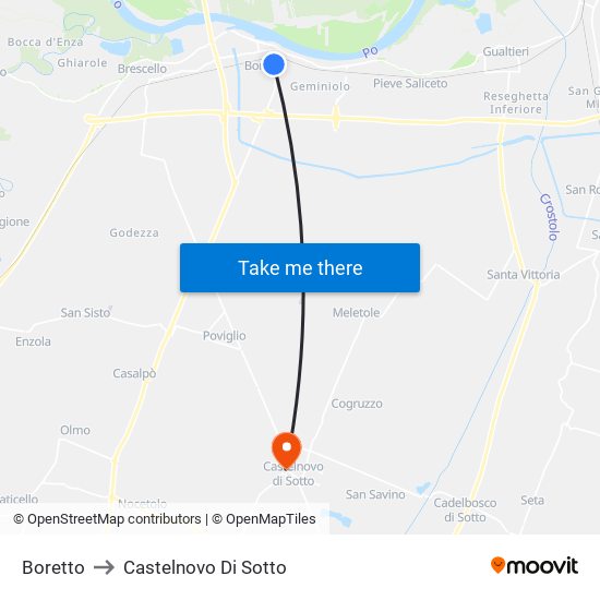 Boretto to Castelnovo Di Sotto map