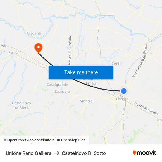 Unione Reno Galliera to Castelnovo Di Sotto map