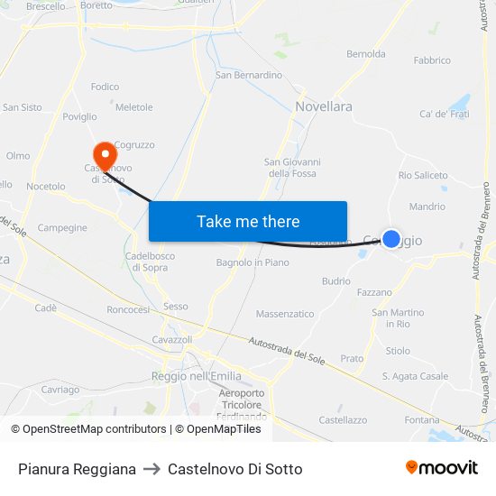 Pianura Reggiana to Castelnovo Di Sotto map
