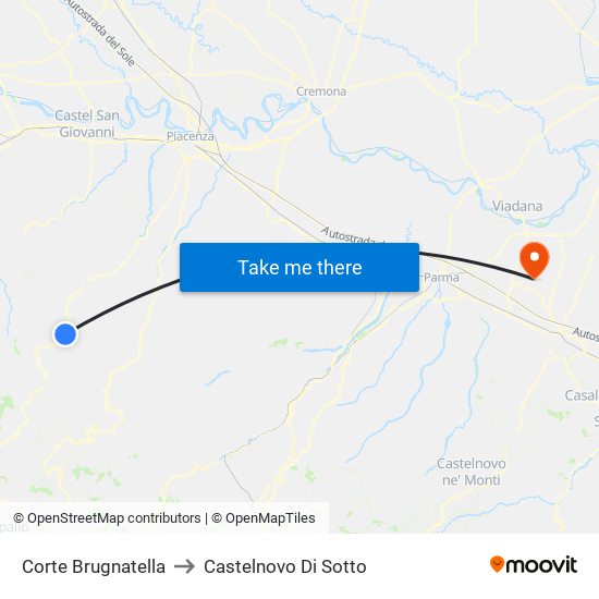 Corte Brugnatella to Castelnovo Di Sotto map