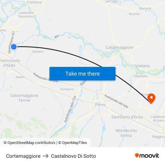 Cortemaggiore to Castelnovo Di Sotto map