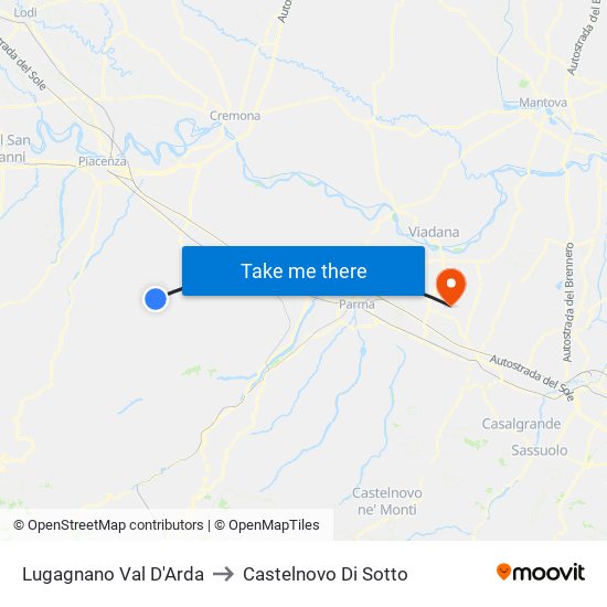Lugagnano Val D'Arda to Castelnovo Di Sotto map