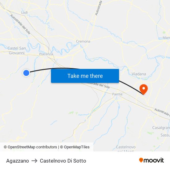 Agazzano to Castelnovo Di Sotto map