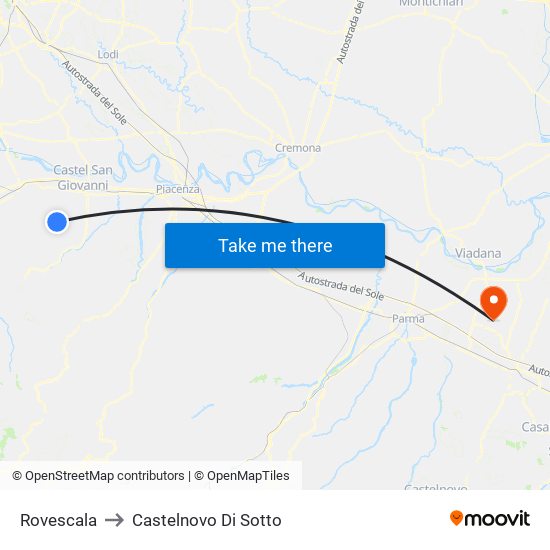 Rovescala to Castelnovo Di Sotto map