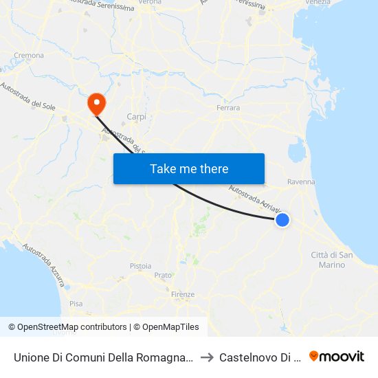 Unione Di Comuni Della Romagna Forlivese to Castelnovo Di Sotto map