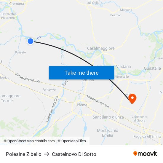 Polesine Zibello to Castelnovo Di Sotto map