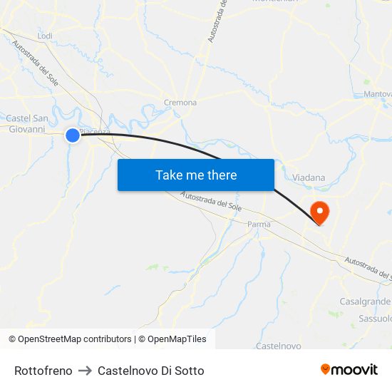 Rottofreno to Castelnovo Di Sotto map