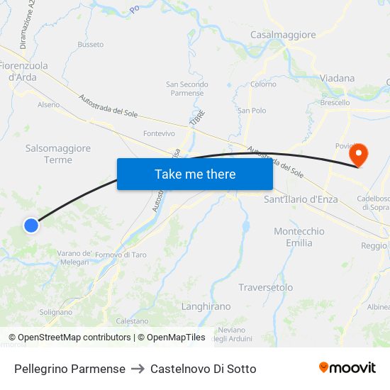 Pellegrino Parmense to Castelnovo Di Sotto map