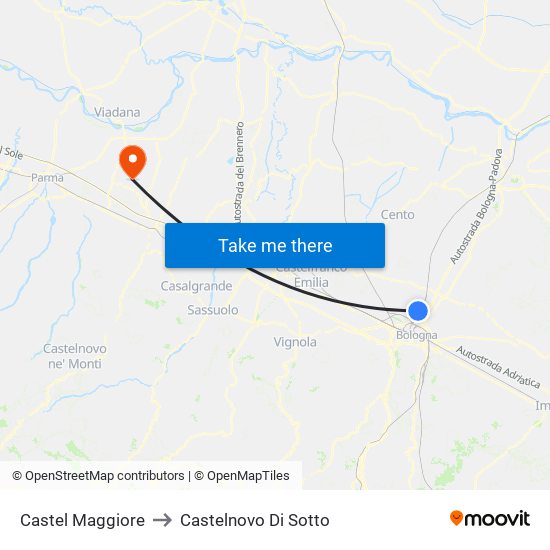 Castel Maggiore to Castelnovo Di Sotto map