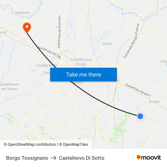 Borgo Tossignano to Castelnovo Di Sotto map