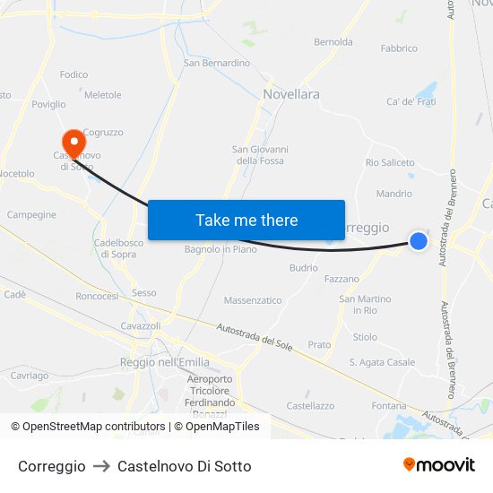 Correggio to Castelnovo Di Sotto map