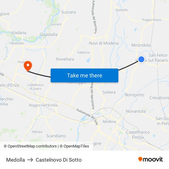 Medolla to Castelnovo Di Sotto map