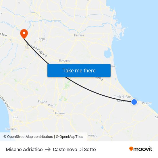 Misano Adriatico to Castelnovo Di Sotto map