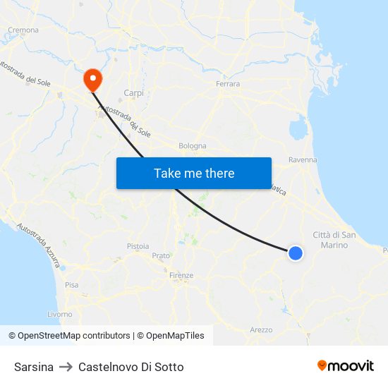 Sarsina to Castelnovo Di Sotto map
