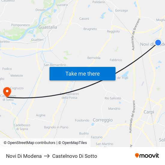 Novi Di Modena to Castelnovo Di Sotto map