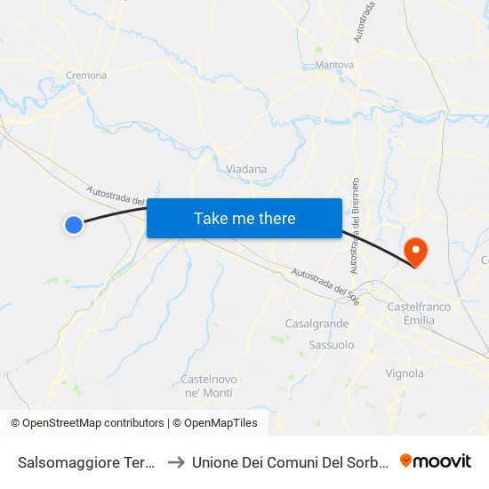 Salsomaggiore Terme to Unione Dei Comuni Del Sorbara map