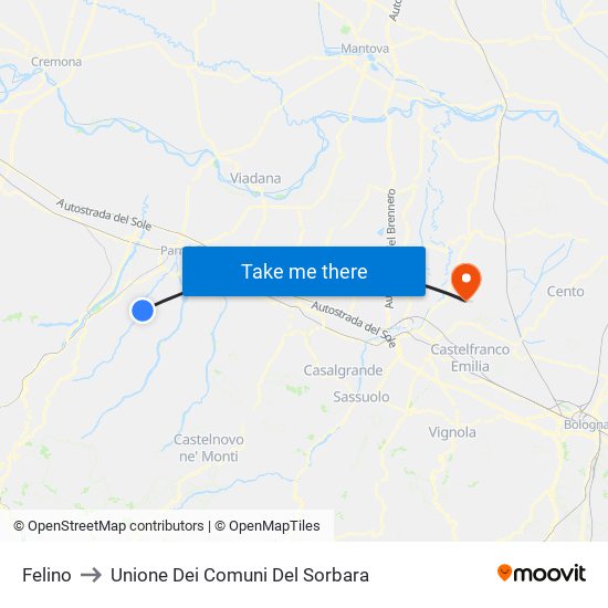 Felino to Unione Dei Comuni Del Sorbara map