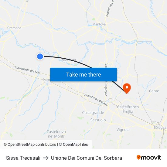 Sissa Trecasali to Unione Dei Comuni Del Sorbara map