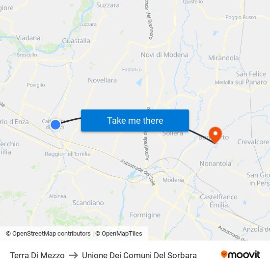 Terra Di Mezzo to Unione Dei Comuni Del Sorbara map