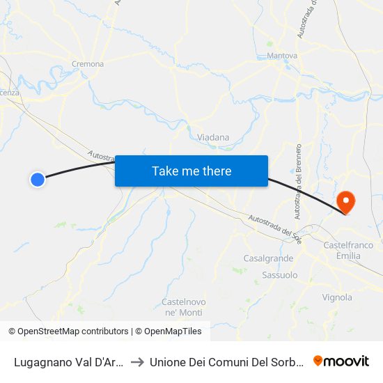 Lugagnano Val D'Arda to Unione Dei Comuni Del Sorbara map