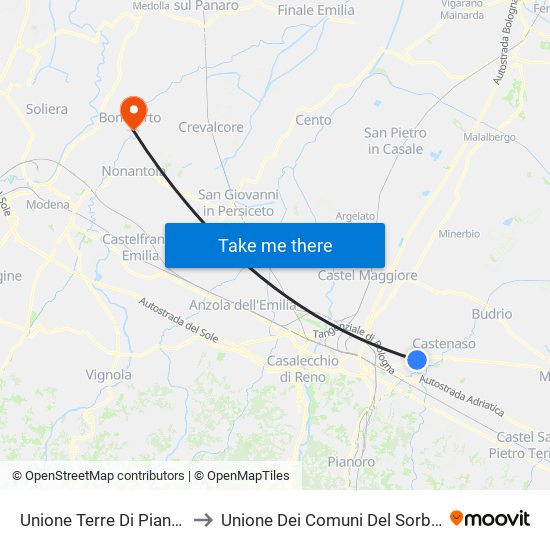 Unione Terre Di Pianura to Unione Dei Comuni Del Sorbara map