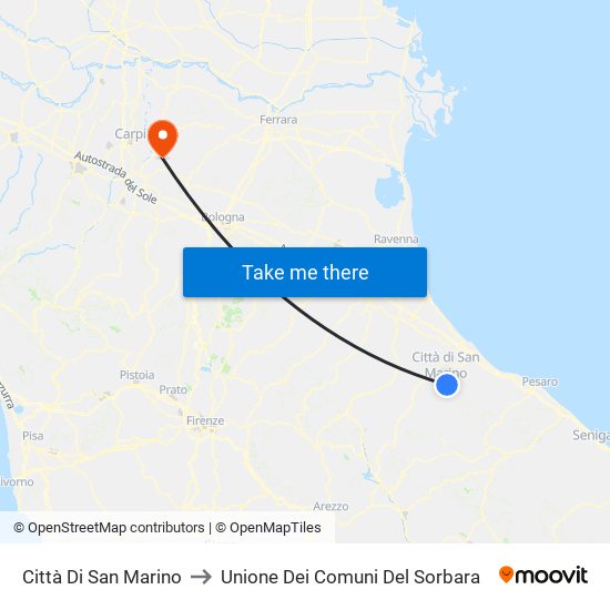 Città Di San Marino to Unione Dei Comuni Del Sorbara map