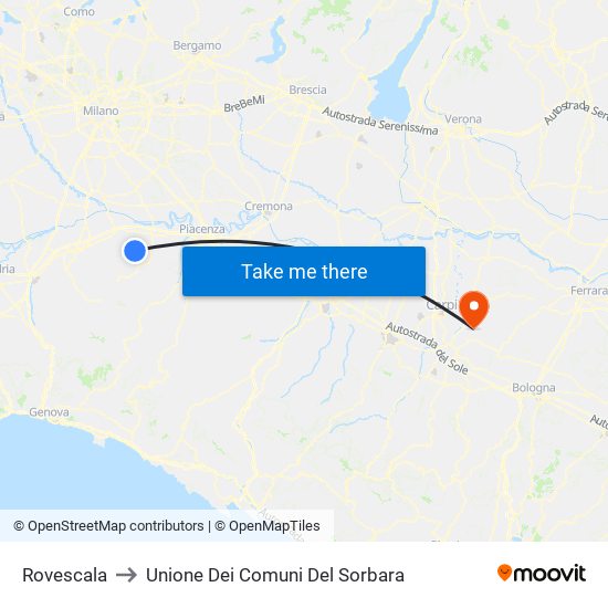 Rovescala to Unione Dei Comuni Del Sorbara map