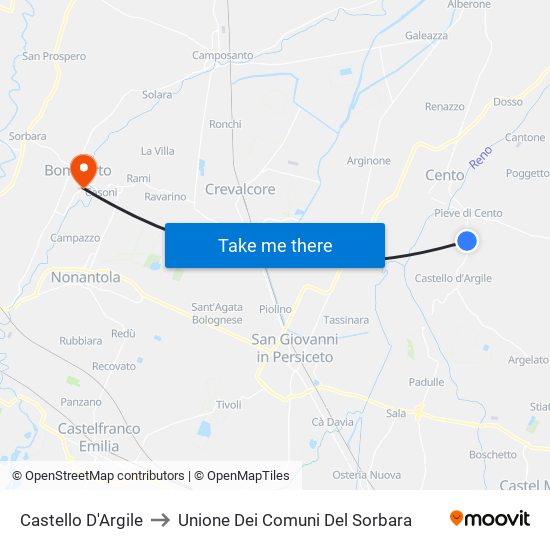 Castello D'Argile to Unione Dei Comuni Del Sorbara map