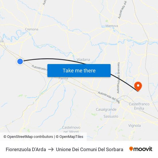 Fiorenzuola D'Arda to Unione Dei Comuni Del Sorbara map