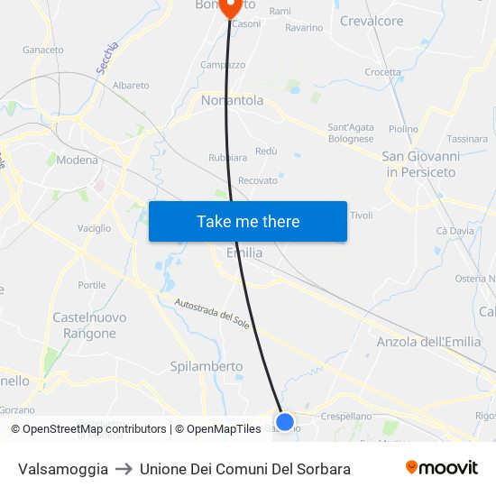 Valsamoggia to Unione Dei Comuni Del Sorbara map